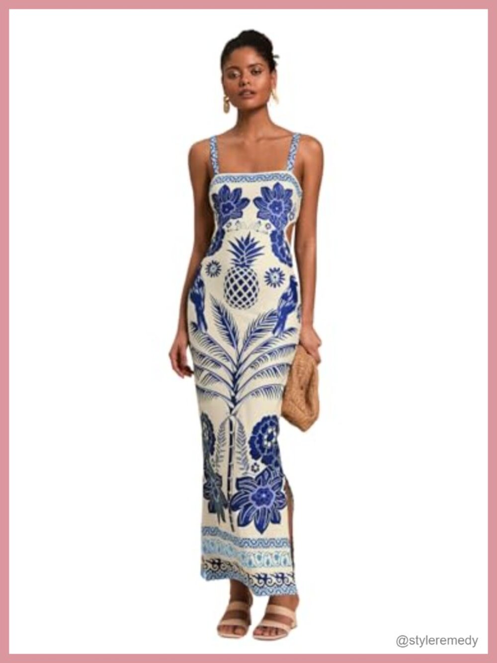 Floerns Tropical Print Sleeveless Maxi Dress Tie Back Cut Out Split Hem
